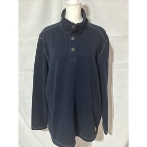 GH Bass Mens Long Sleeve Pullover Fleece Sweater Size XL Blue 3 Button Mock Neck